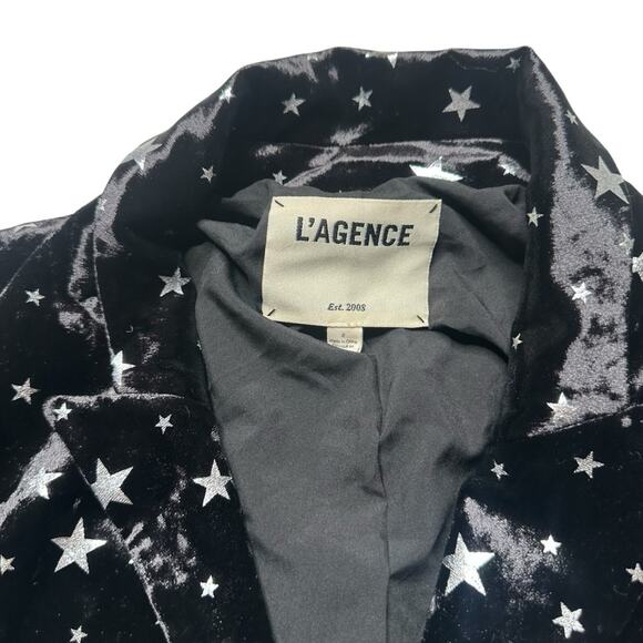 L’AGENCE Velvet Kenzie Star Blazer Jacket ~ Black Silver XS 2 New metallic - Picture 10 of 13